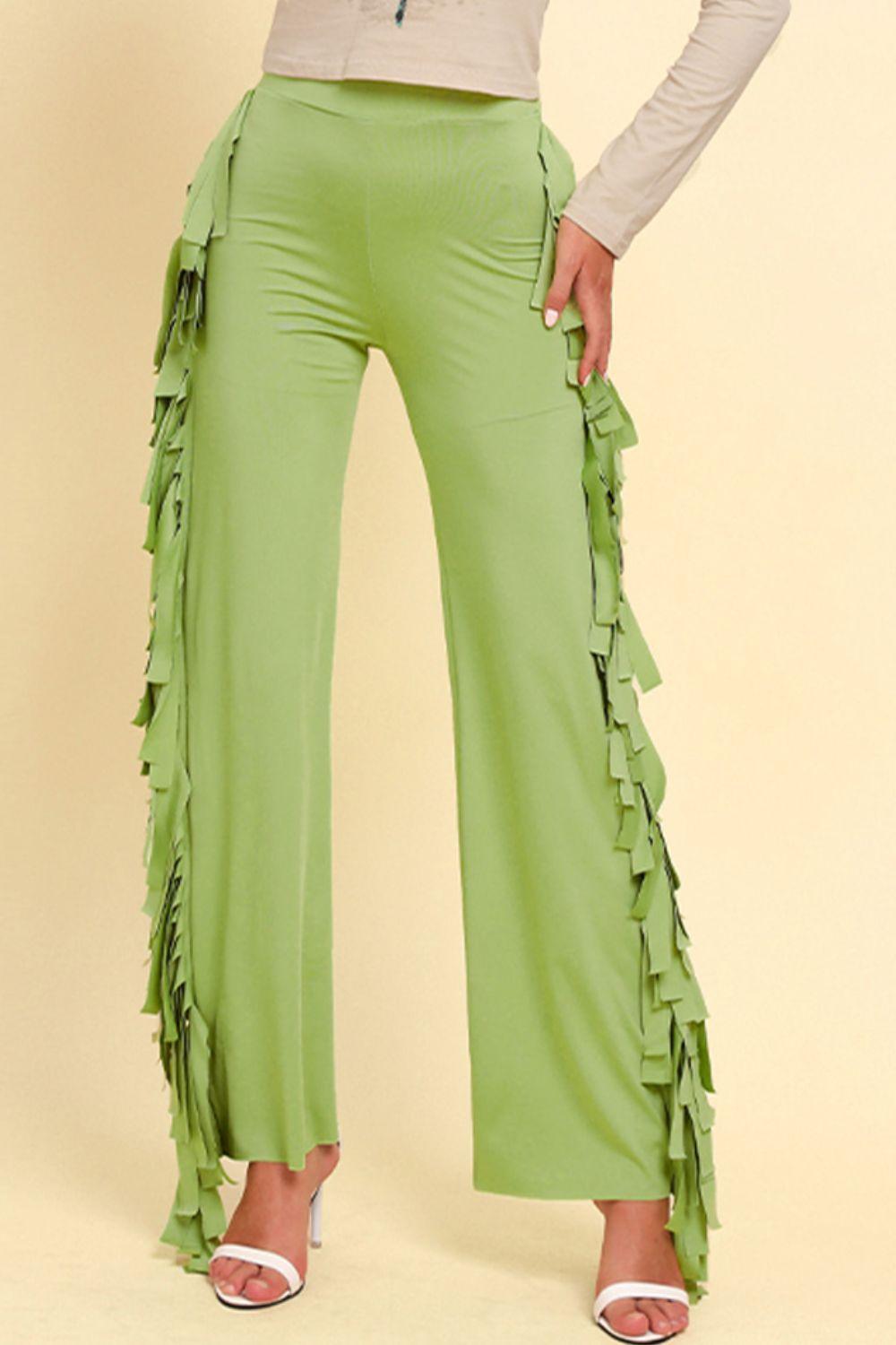 Distinctive High Waist Fringe Wide Leg Pants - MXSTUDIO.COM