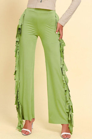 Distinctive High Waist Fringe Wide Leg Pants - MXSTUDIO.COM