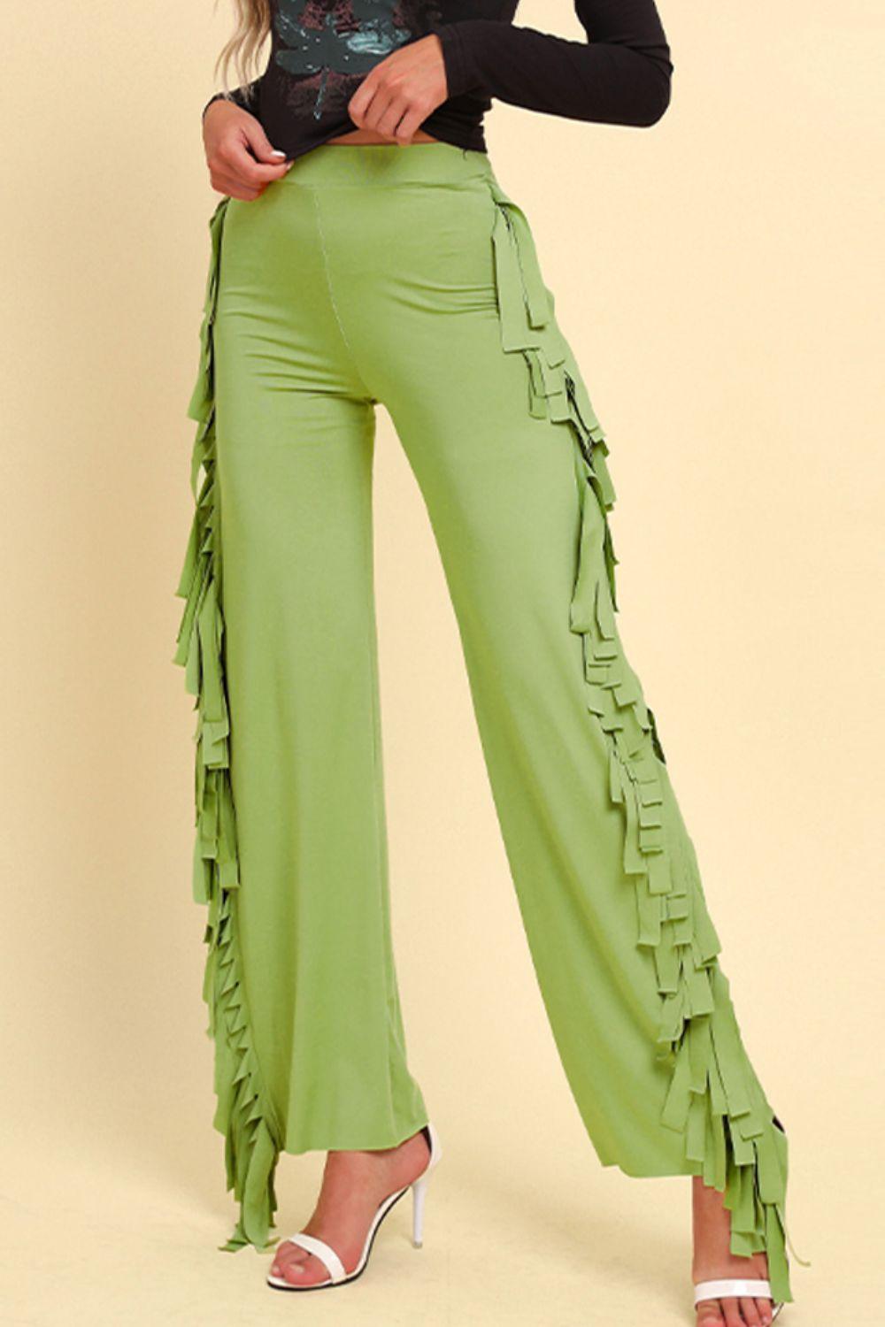 Distinctive High Waist Fringe Wide Leg Pants - MXSTUDIO.COM