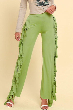 Distinctive High Waist Fringe Wide Leg Pants - MXSTUDIO.COM