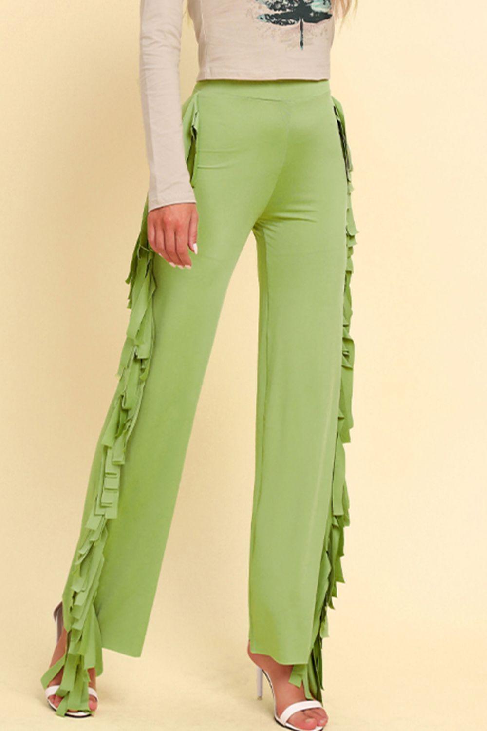 Distinctive High Waist Fringe Wide Leg Pants - MXSTUDIO.COM