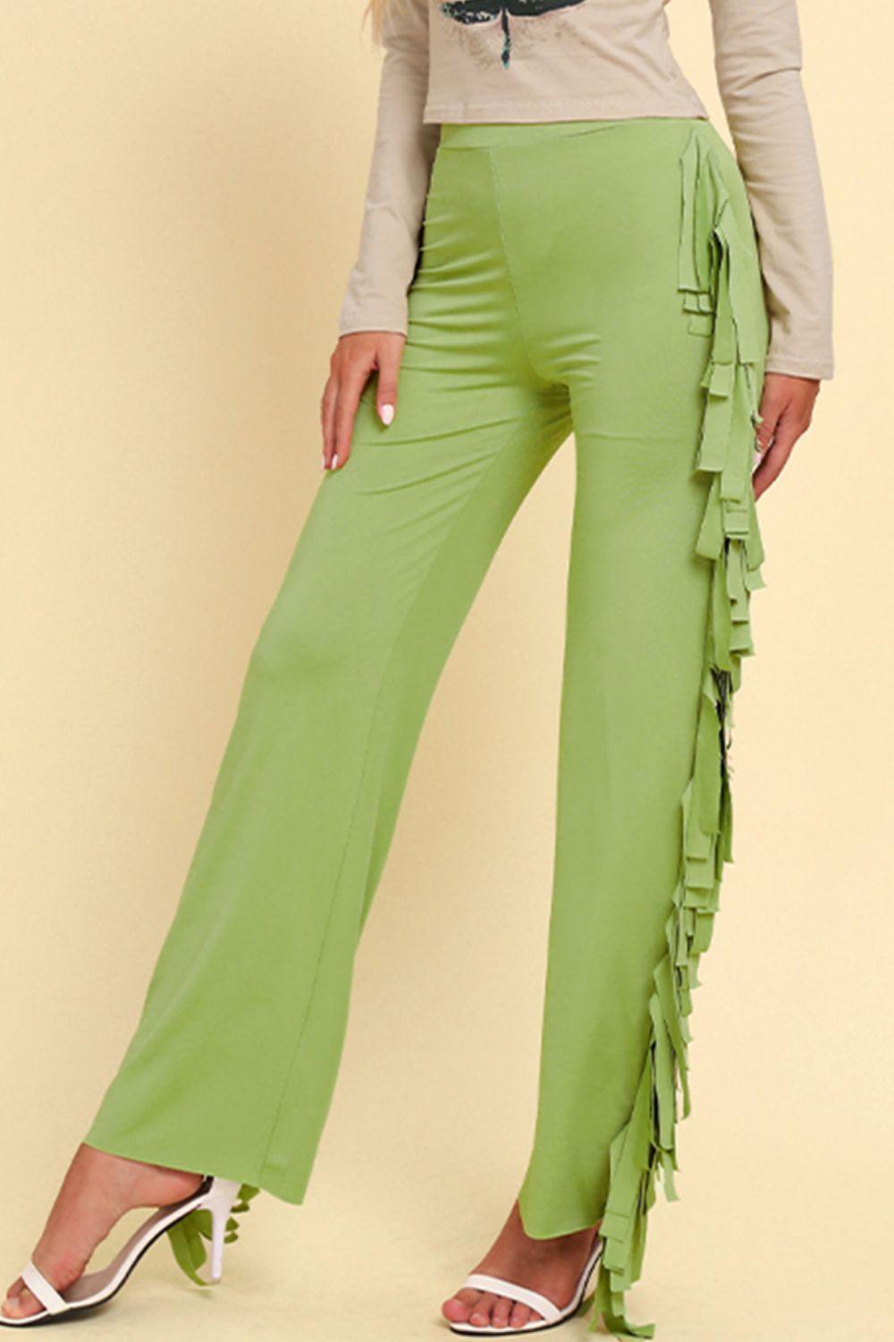 Distinctive High Waist Fringe Wide Leg Pants - MXSTUDIO.COM