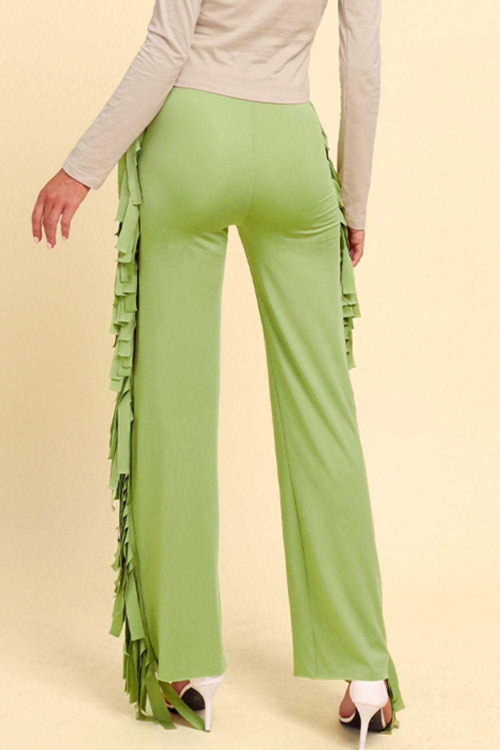 Distinctive High Waist Fringe Wide Leg Pants - MXSTUDIO.COM