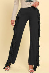 Distinctive High Waist Fringe Wide Leg Pants - MXSTUDIO.COM