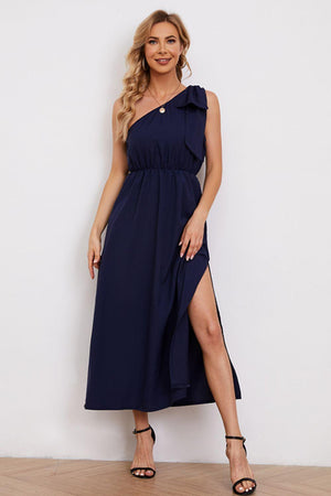 Divine Elegance One Shoulder Midi Slit Dress - MXSTUDIO.COM