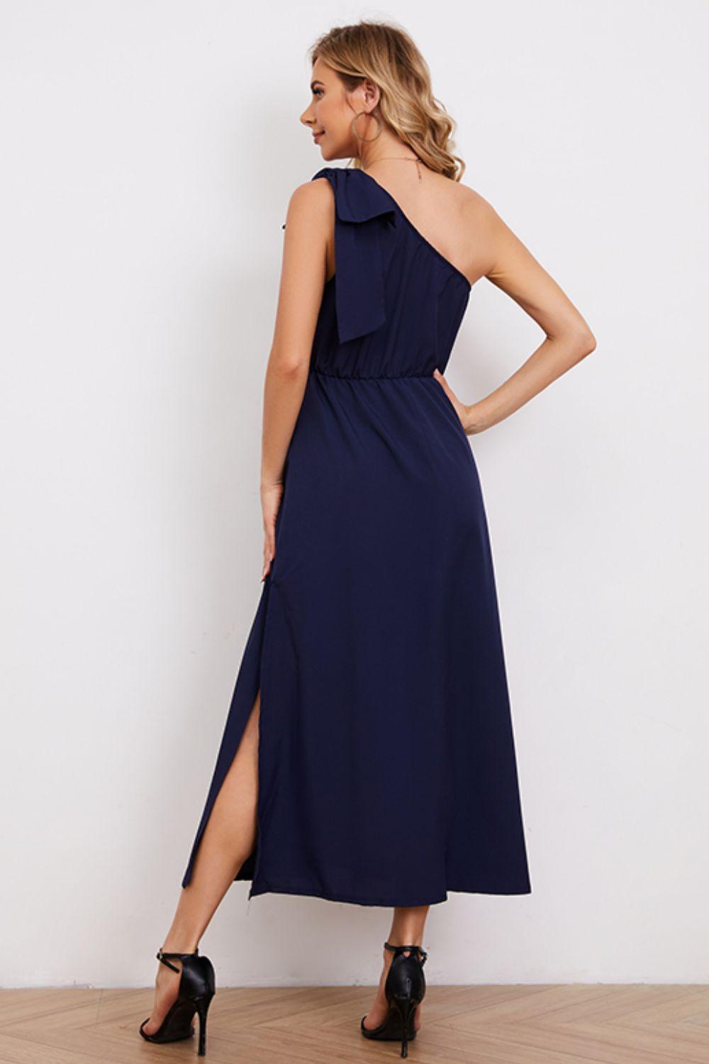 Divine Elegance One Shoulder Midi Slit Dress - MXSTUDIO.COM