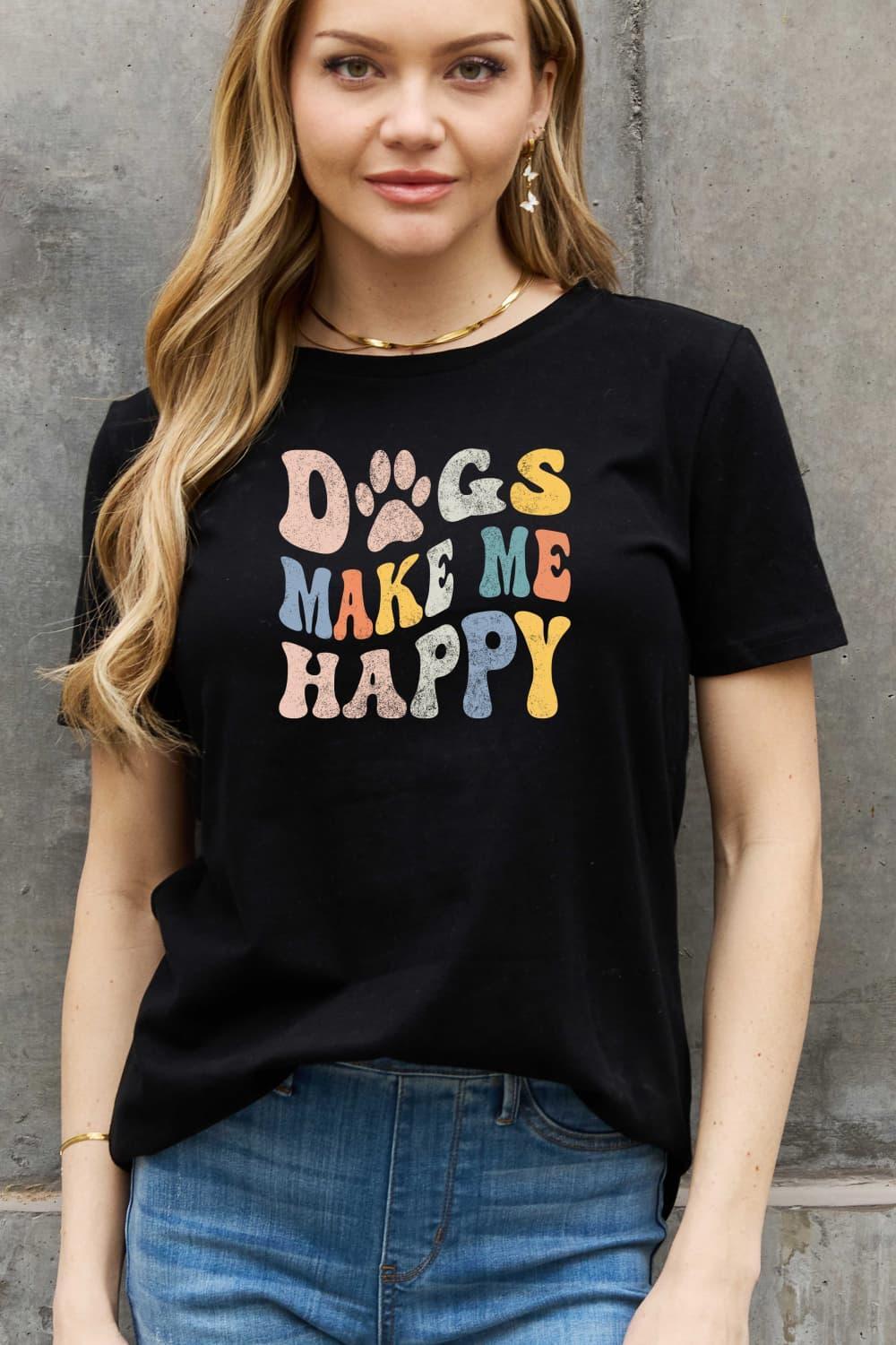 Dogs Make Me Happy Plus Graphic Size T Shirt - MXSTUDIO.COM