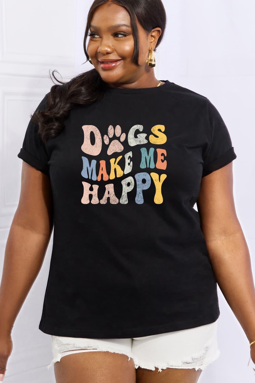 Dogs Make Me Happy Plus Graphic Size T Shirt - MXSTUDIO.COM