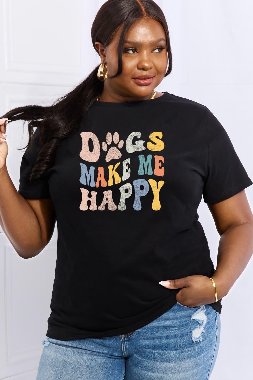 Dogs Make Me Happy Plus Graphic Size T Shirt - MXSTUDIO.COM