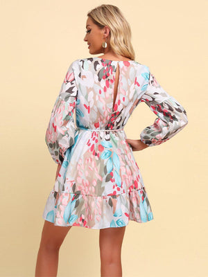 Doll-Like Surplice Mini Long Sleeve Dress - MXSTUDIO.COM