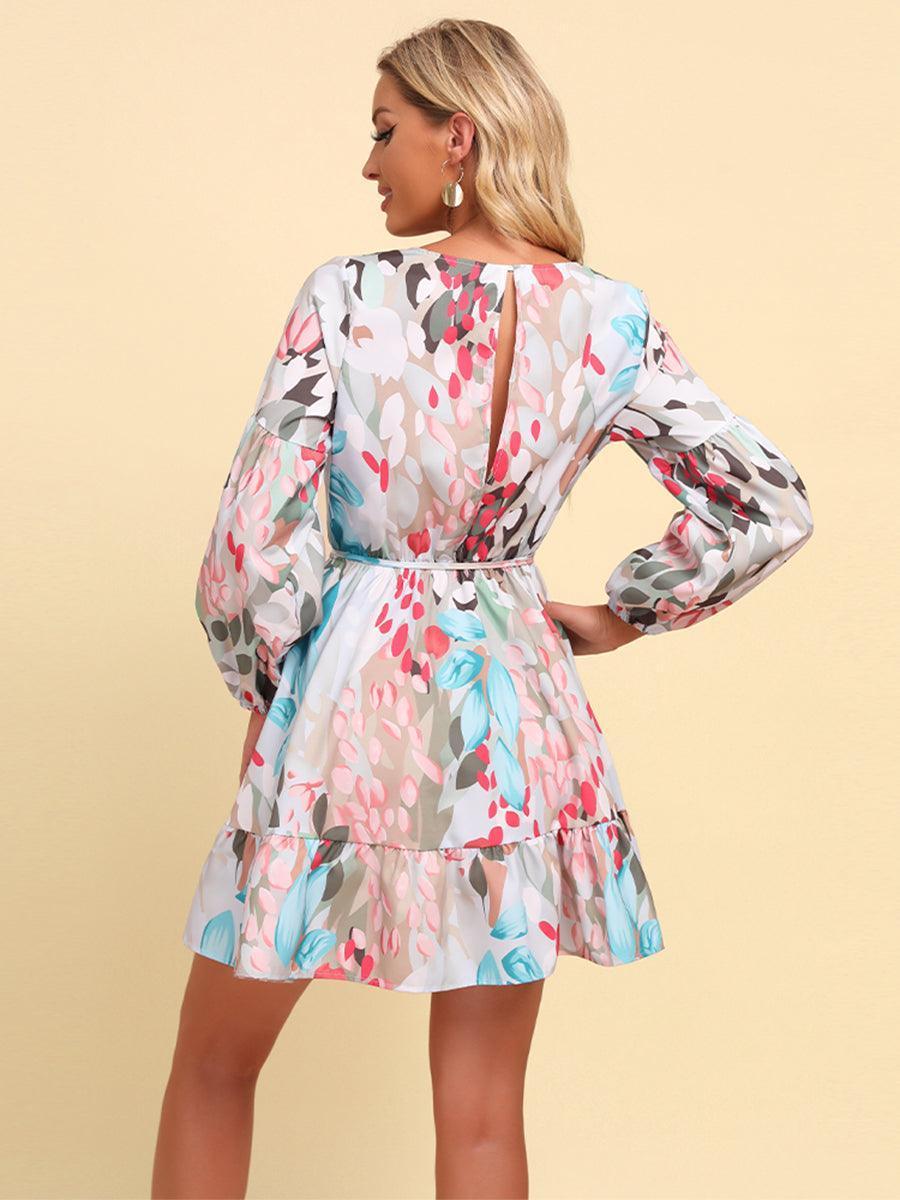 Doll-Like Surplice Mini Long Sleeve Dress - MXSTUDIO.COM