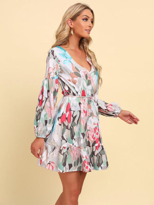 Doll-Like Surplice Mini Long Sleeve Dress - MXSTUDIO.COM