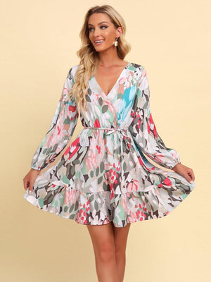 Doll-Like Surplice Mini Long Sleeve Dress - MXSTUDIO.COM