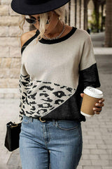 Dominant Leopard Cold-Shoulder Sweater - MXSTUDIO.COM