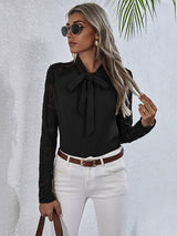 Dominant Long Sleeve Black Tie Neck Blouse - MXSTUDIO.COM