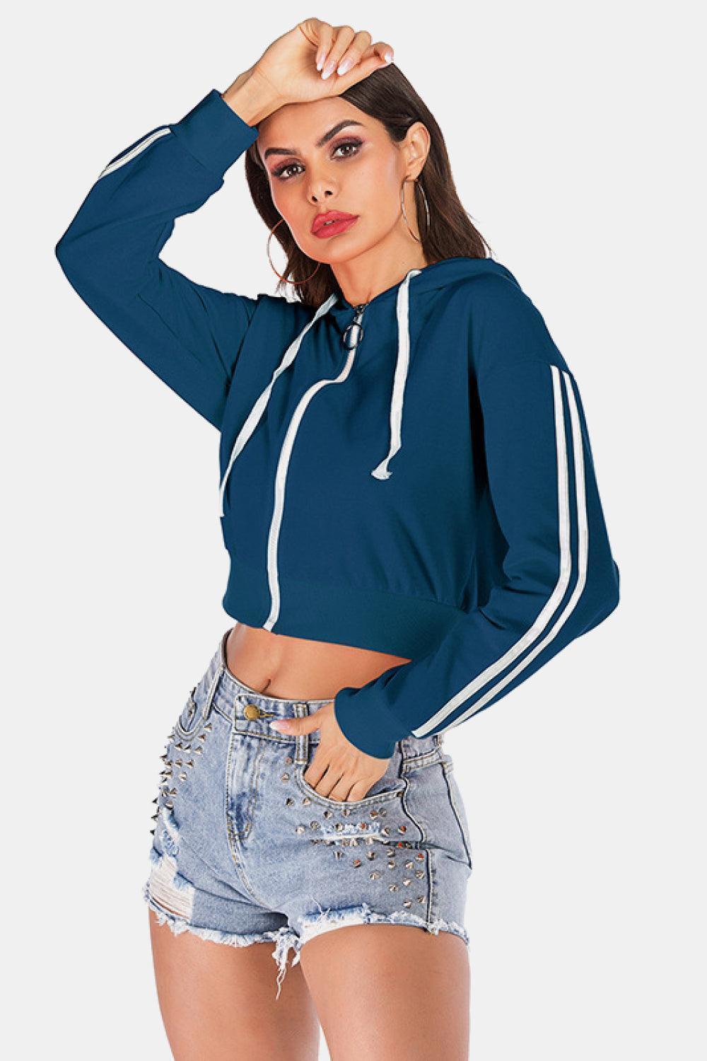 Don't Quit Side Stripe Cropped Hoodie - MXSTUDIO.COM