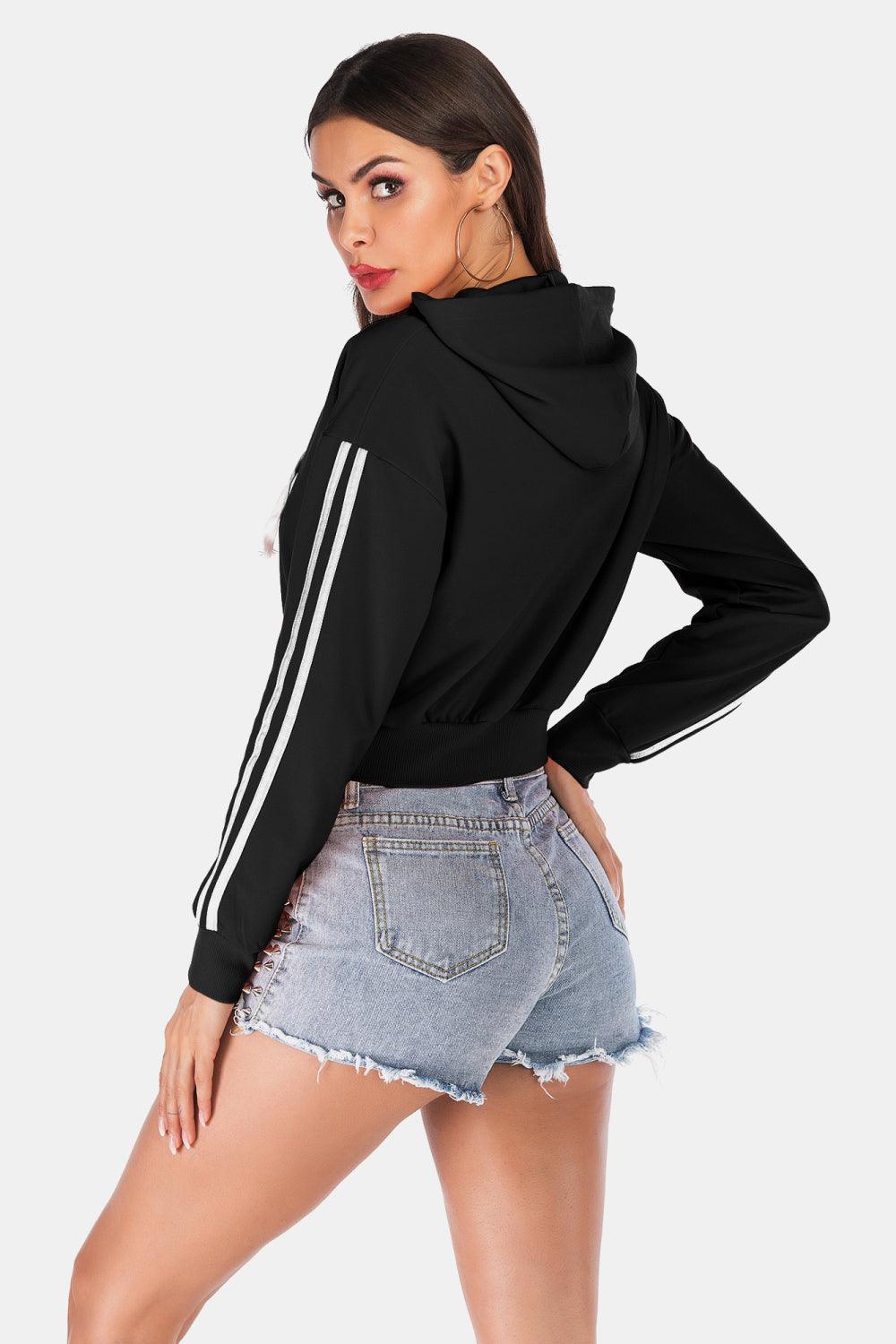 Don't Quit Side Stripe Cropped Hoodie - MXSTUDIO.COM