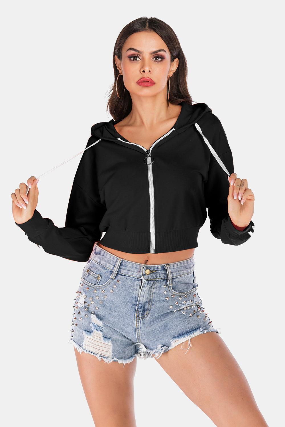 Don't Quit Side Stripe Cropped Hoodie - MXSTUDIO.COM