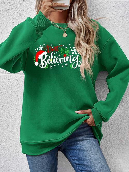 Don't Stop Believing Graphic Christmas Sweatshirt-MXSTUDIO.COM