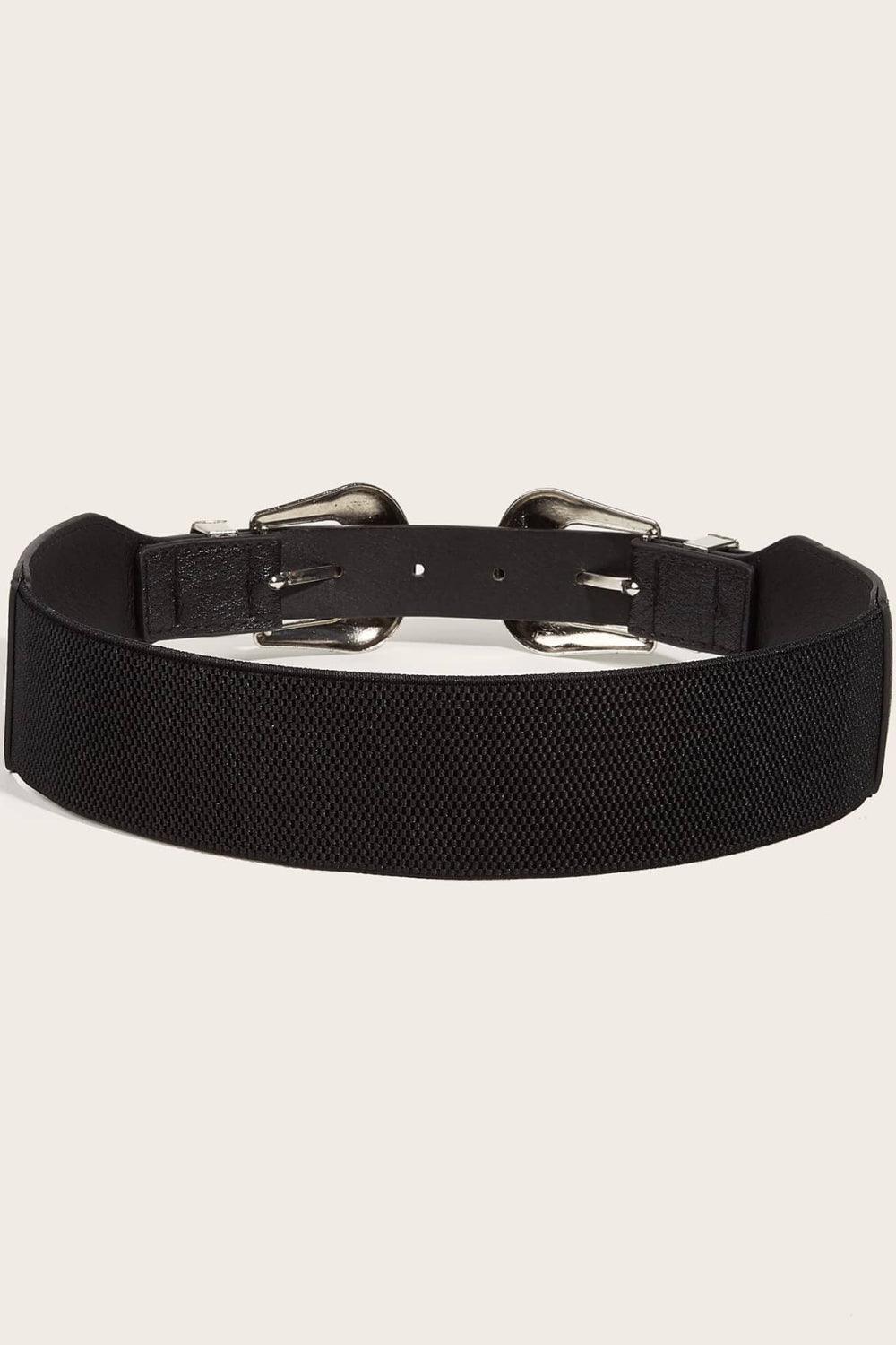 Double Buckle Black Leather Belt - MXSTUDIO.COM