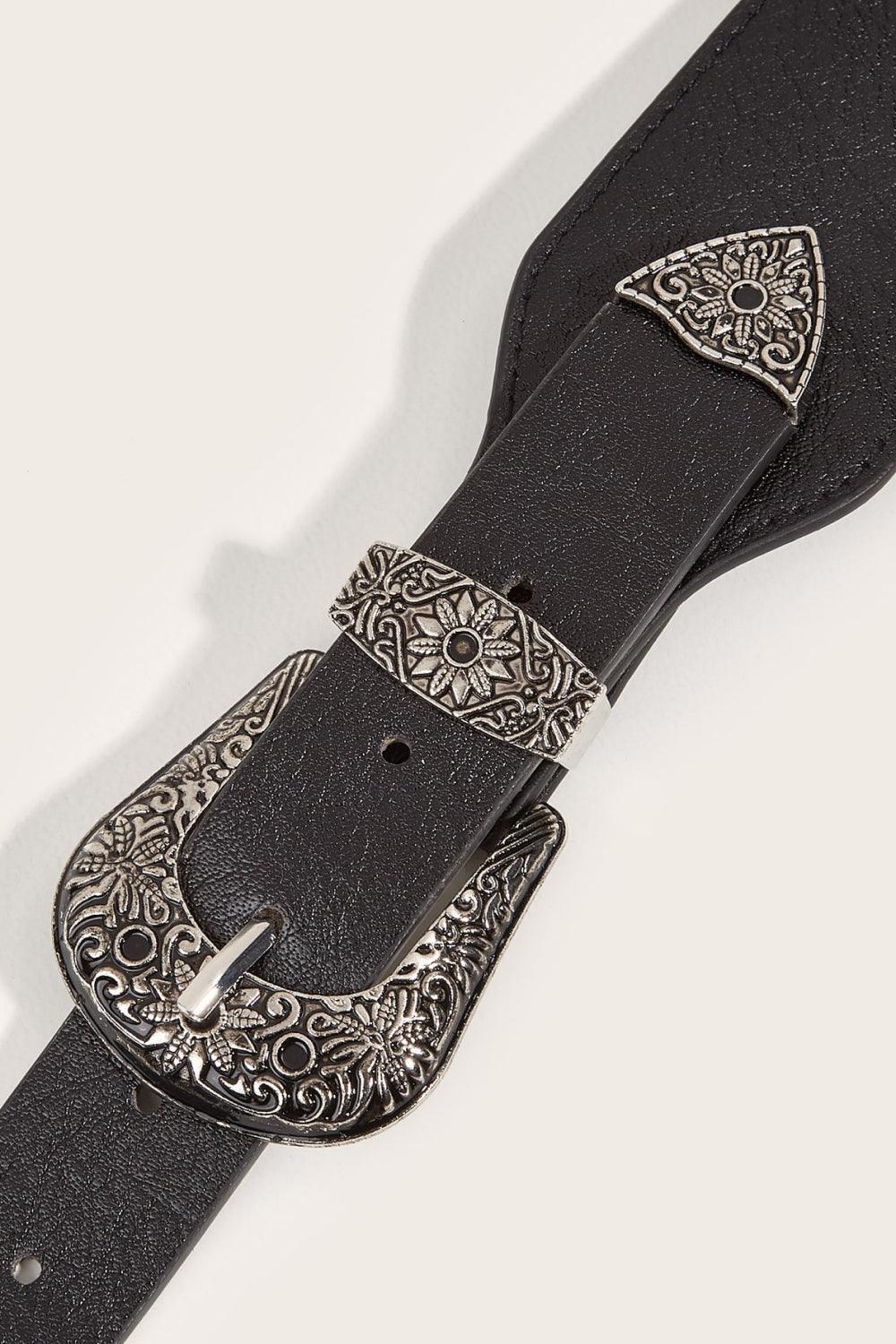 Double Buckle Black Leather Belt - MXSTUDIO.COM