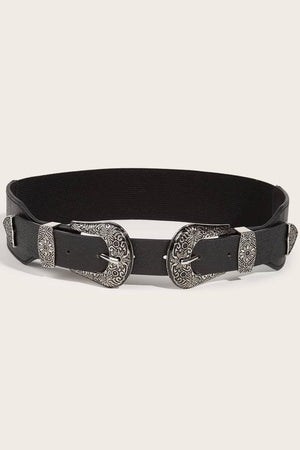 Double Buckle Black Leather Belt - MXSTUDIO.COM