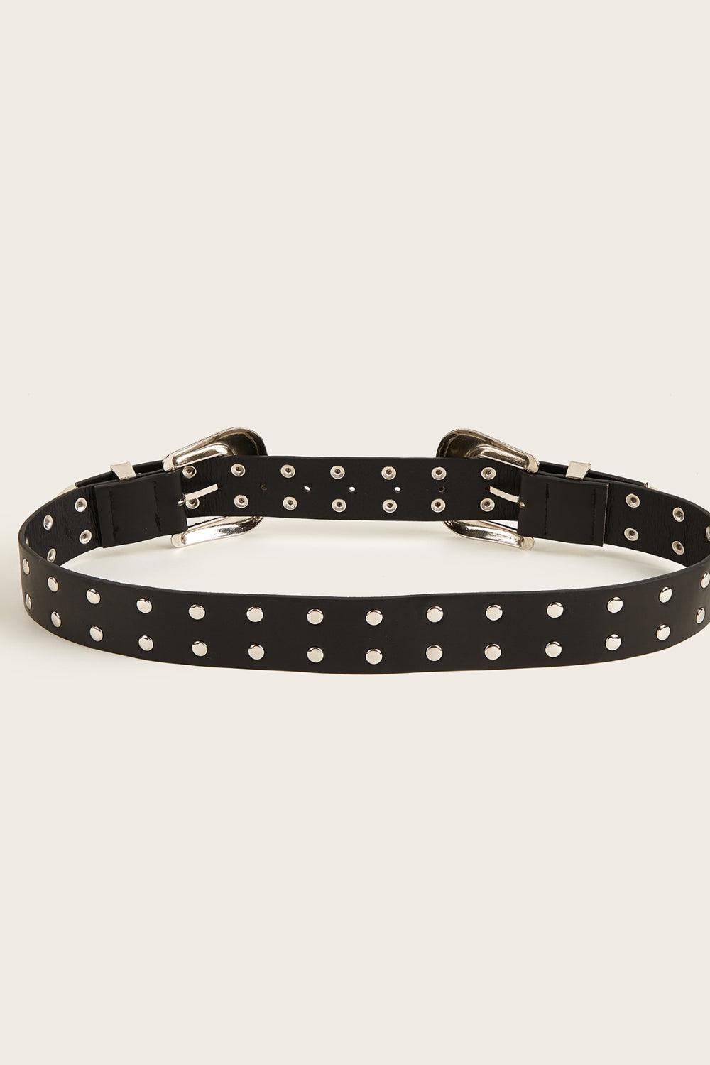 Double Row Studded Womens Black Leather Belt - MXSTUDIO.COM