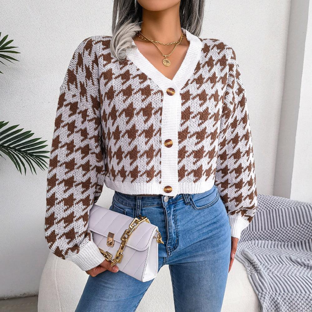 Downy Houndstooth Cardigan - MXSTUDIO.COM