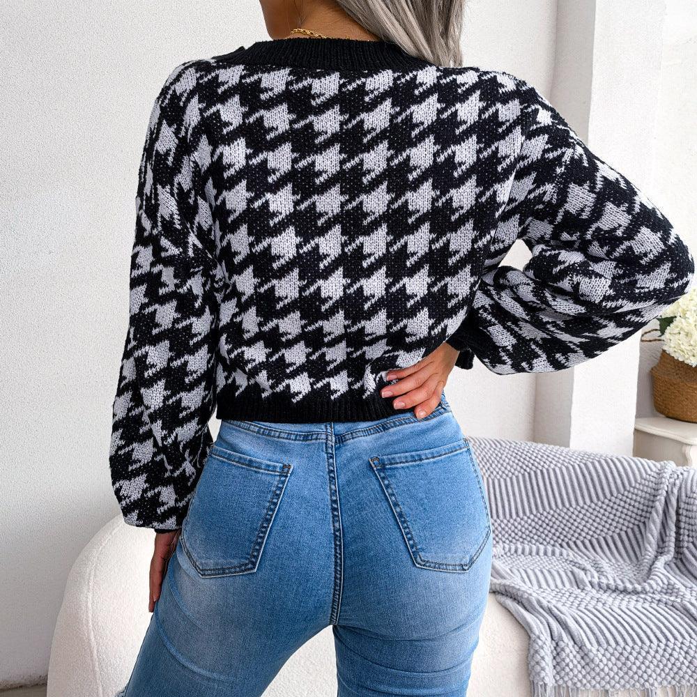 Downy Houndstooth Cardigan - MXSTUDIO.COM