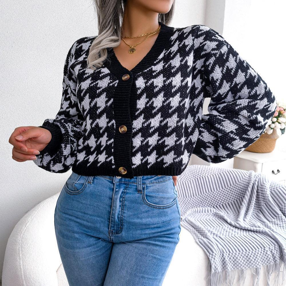 Downy Houndstooth Cardigan - MXSTUDIO.COM