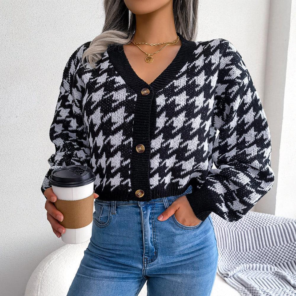 Downy Houndstooth Cardigan - MXSTUDIO.COM