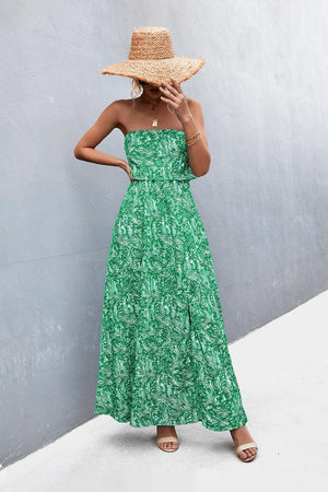 Dramatic Split Strapless Maxi Dress - MXSTUDIO.COM