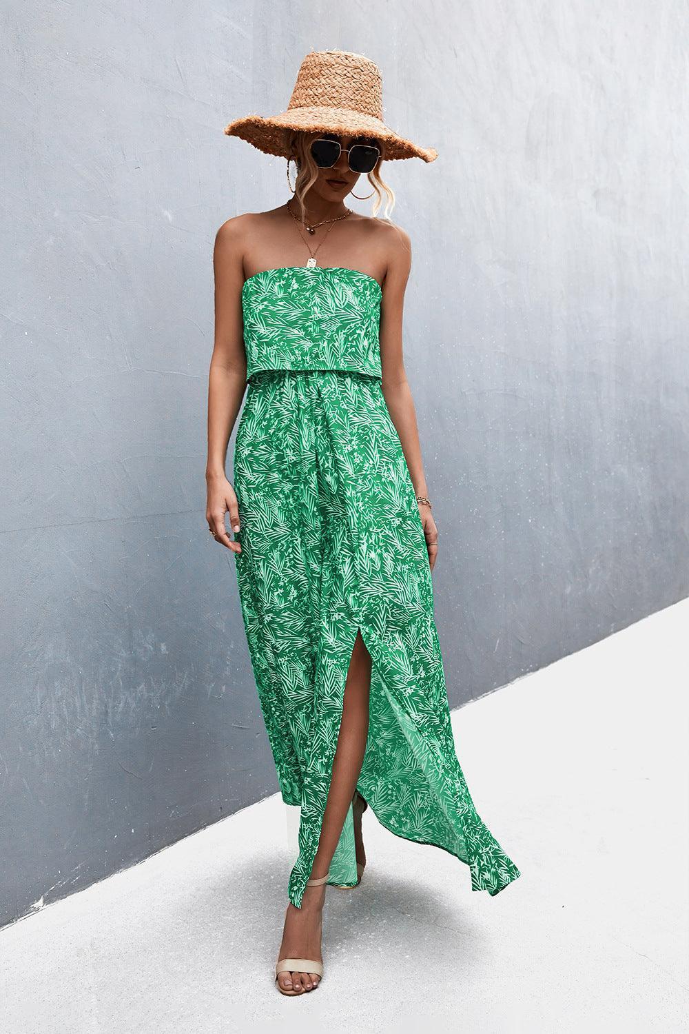 Dramatic Split Strapless Maxi Dress - MXSTUDIO.COM