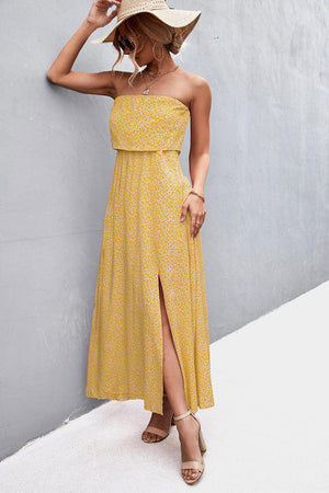 Dramatic Split Strapless Maxi Dress - MXSTUDIO.COM