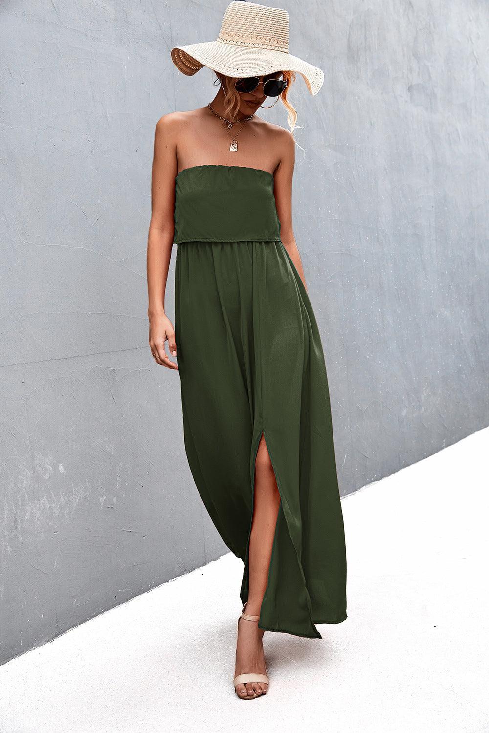 Dramatic Split Strapless Maxi Dress - MXSTUDIO.COM