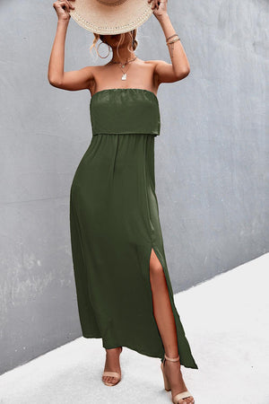 Dramatic Split Strapless Maxi Dress - MXSTUDIO.COM