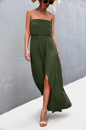 Dramatic Split Strapless Maxi Dress - MXSTUDIO.COM