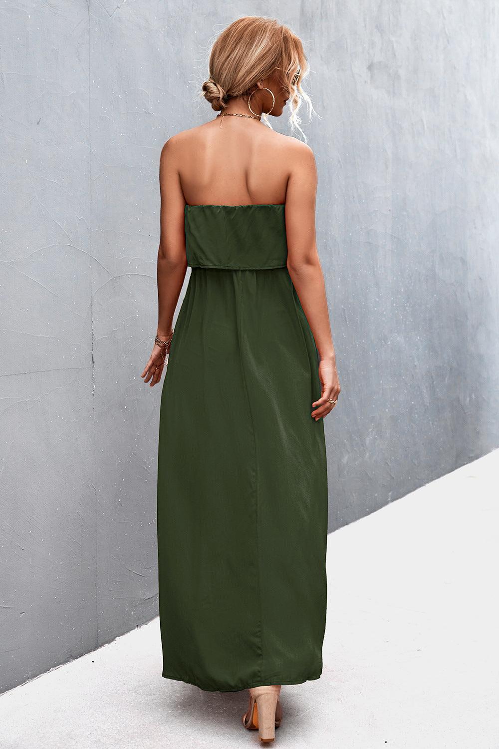 Dramatic Split Strapless Maxi Dress - MXSTUDIO.COM