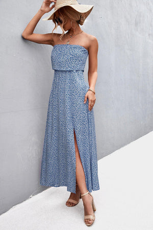 Dramatic Split Strapless Maxi Dress - MXSTUDIO.COM