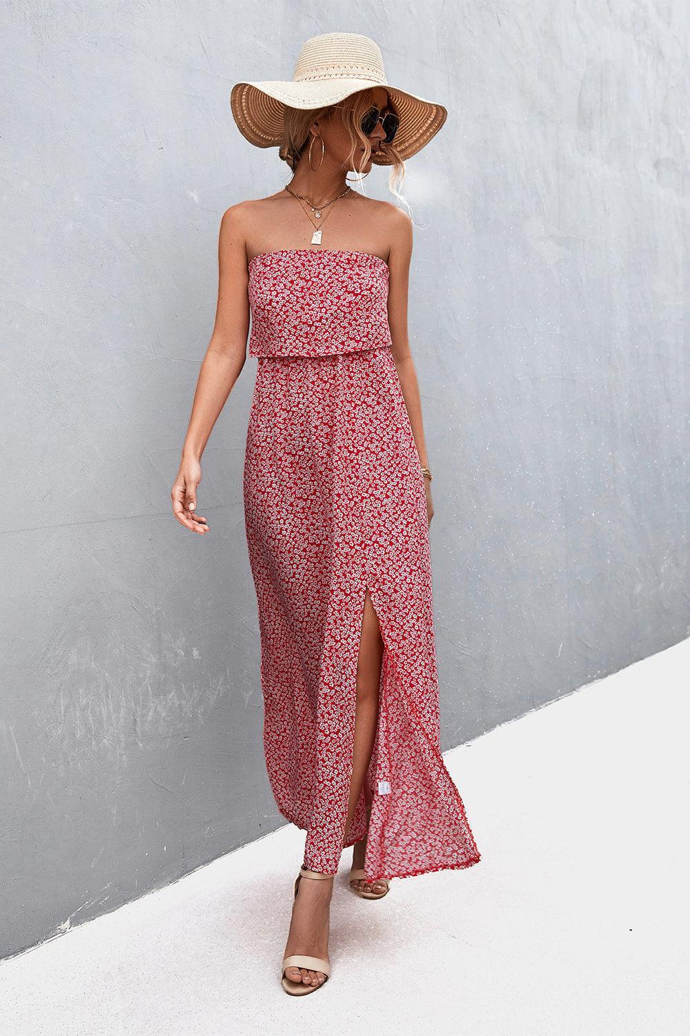 Dramatic Split Strapless Maxi Dress - MXSTUDIO.COM