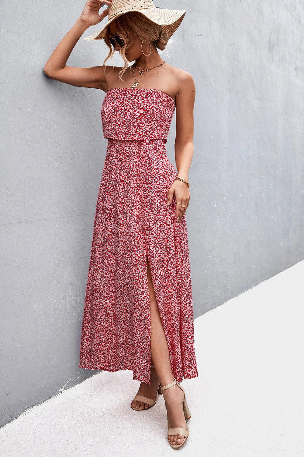 Dramatic Split Strapless Maxi Dress - MXSTUDIO.COM