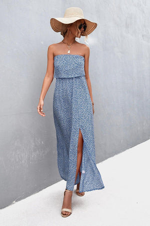 Dramatic Split Strapless Maxi Dress - MXSTUDIO.COM