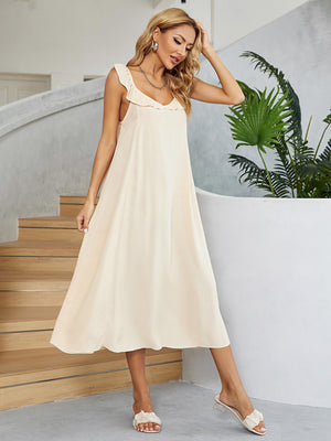 Drapes Beautifully Ruffled Cream Sleeveless Dress - MXSTUDIO.COM