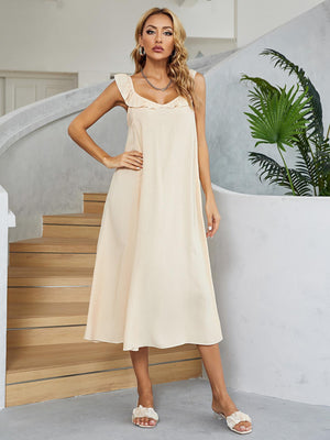 Drapes Beautifully Ruffled Cream Sleeveless Dress - MXSTUDIO.COM