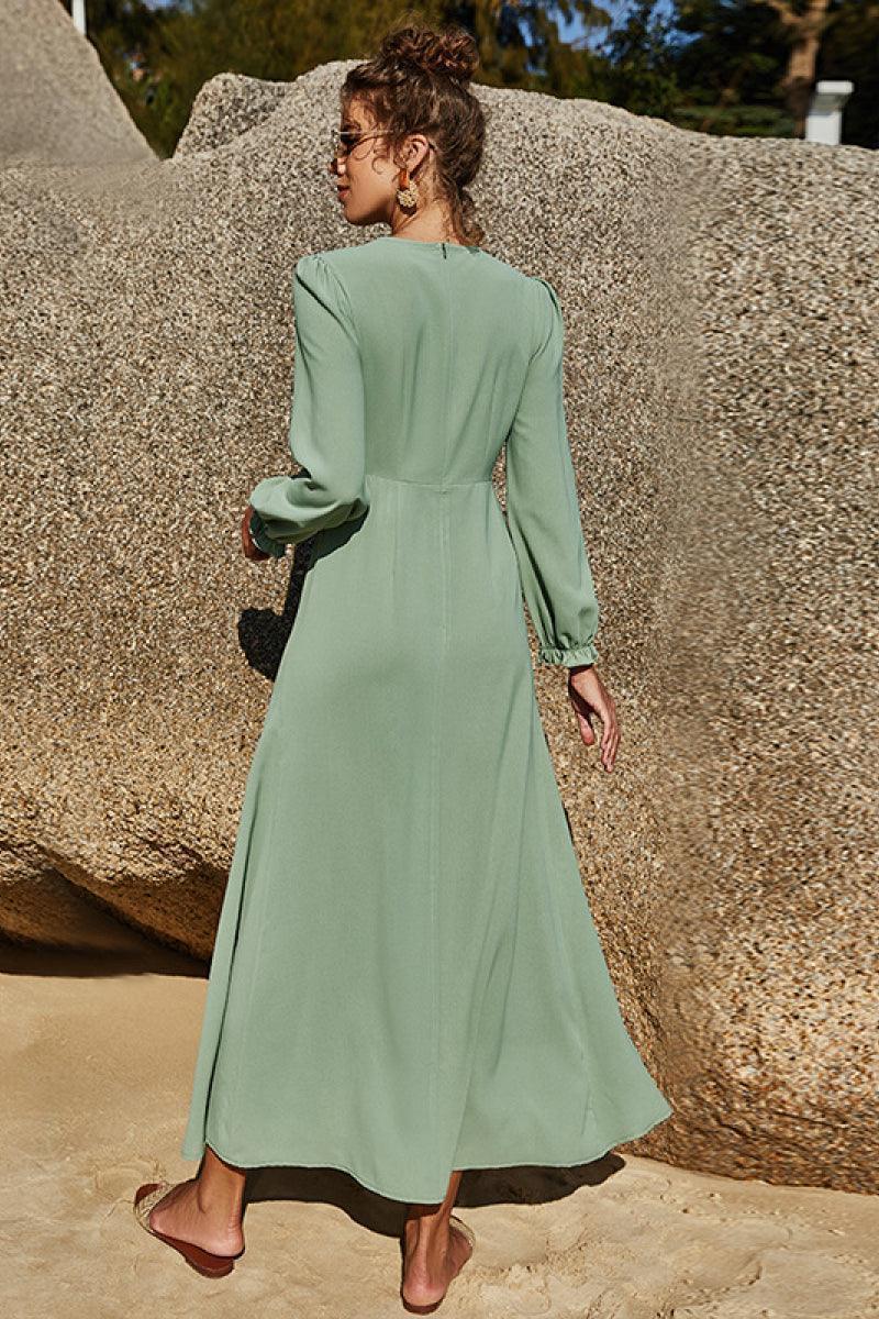 Drapey Puff Long Sleeve Midi Dress - MXSTUDIO.COM