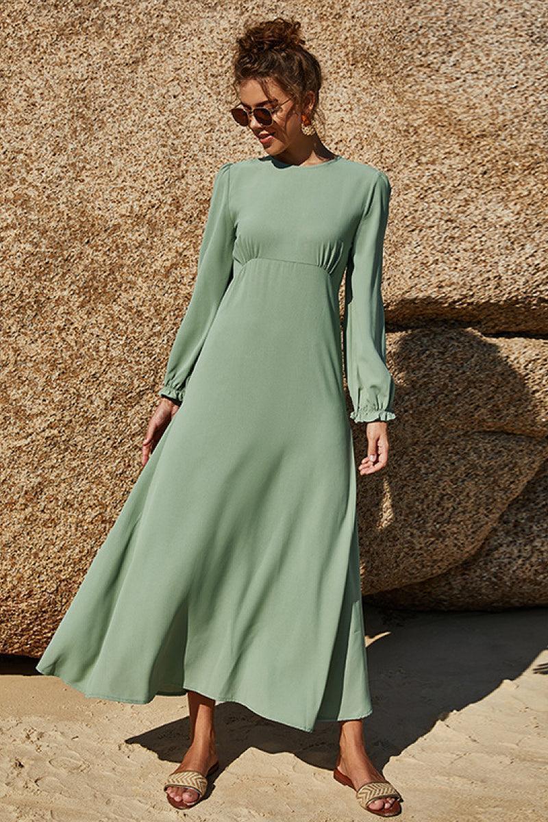 Drapey Puff Long Sleeve Midi Dress - MXSTUDIO.COM