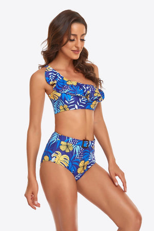 Dream Day Ruffled Buckled Detail One-Shoulder Bikini Set - MXSTUDIO.COM