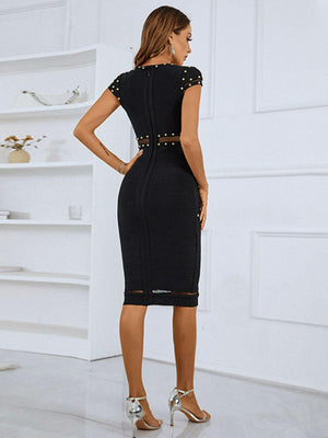 Dream Girl Black Studded V-Neck Dress - MXSTUDIO.COM