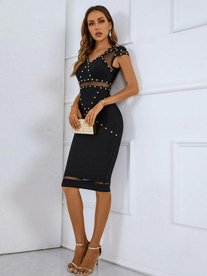 Dream Girl Black Studded V-Neck Dress - MXSTUDIO.COM