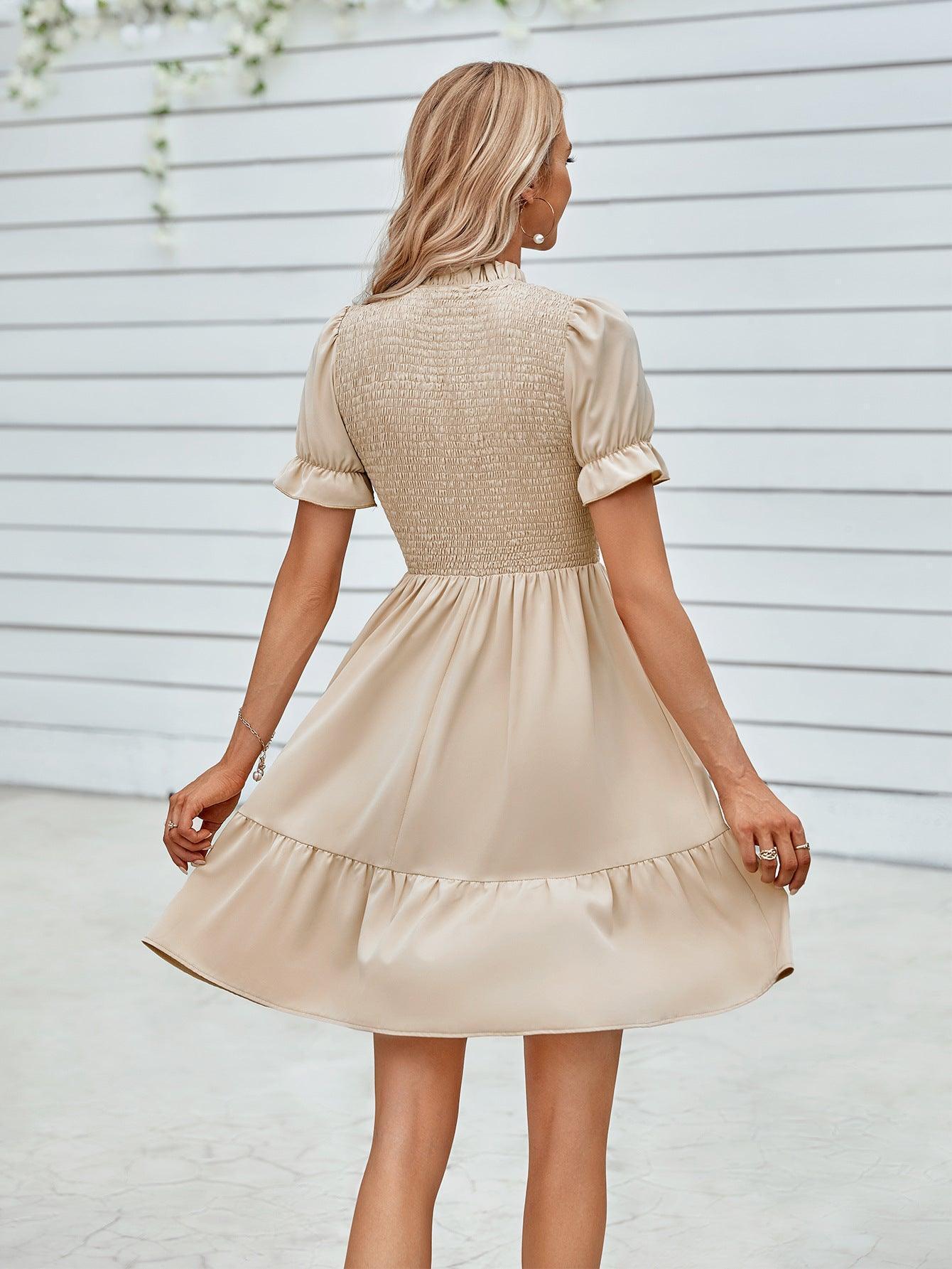 Dream Girl Mock Neck Puff Sleeve Tiered Mini Dress - MXSTUDIO.COM